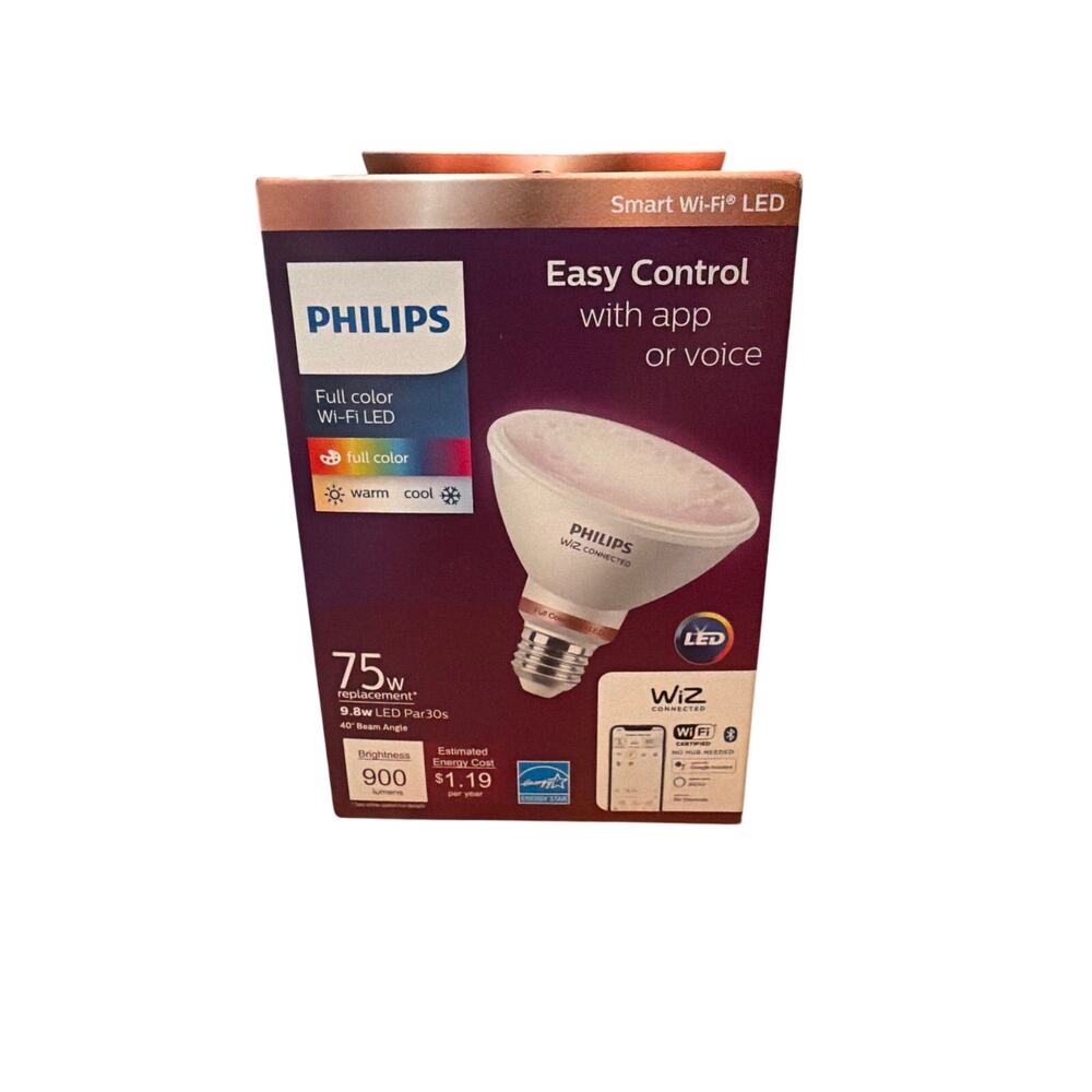 Philips Smart Wi-Fi Connected LED 75-Watt Light Bulb, Color, Dimmable, E26 New